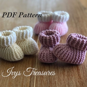 Baby Slippers, Crochet Pattern, Baby Booties, Rib Cuff, PDF Download Pattern