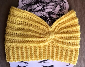 Cuffed Knot Ear Warmer -Citrus Yellow - Wool