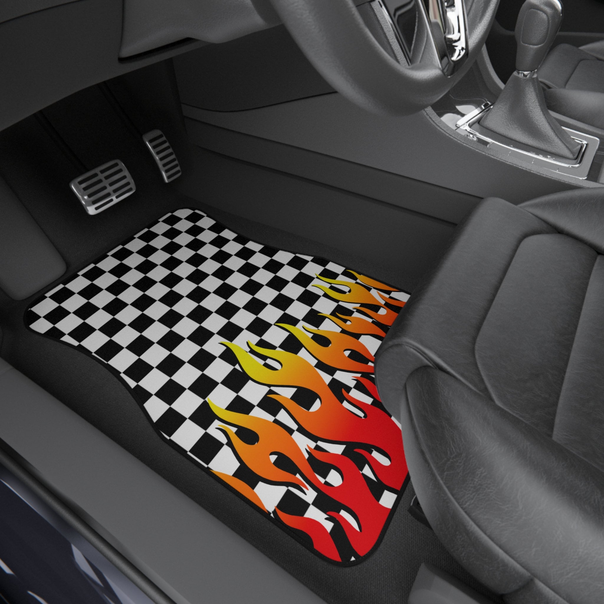 Checker Flames Car Floor Mats 2 Front Mats Etsy