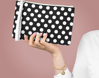 Big Polka Dots Clutch Bag, Faux Leather Wristlet, Cosmetic Bag