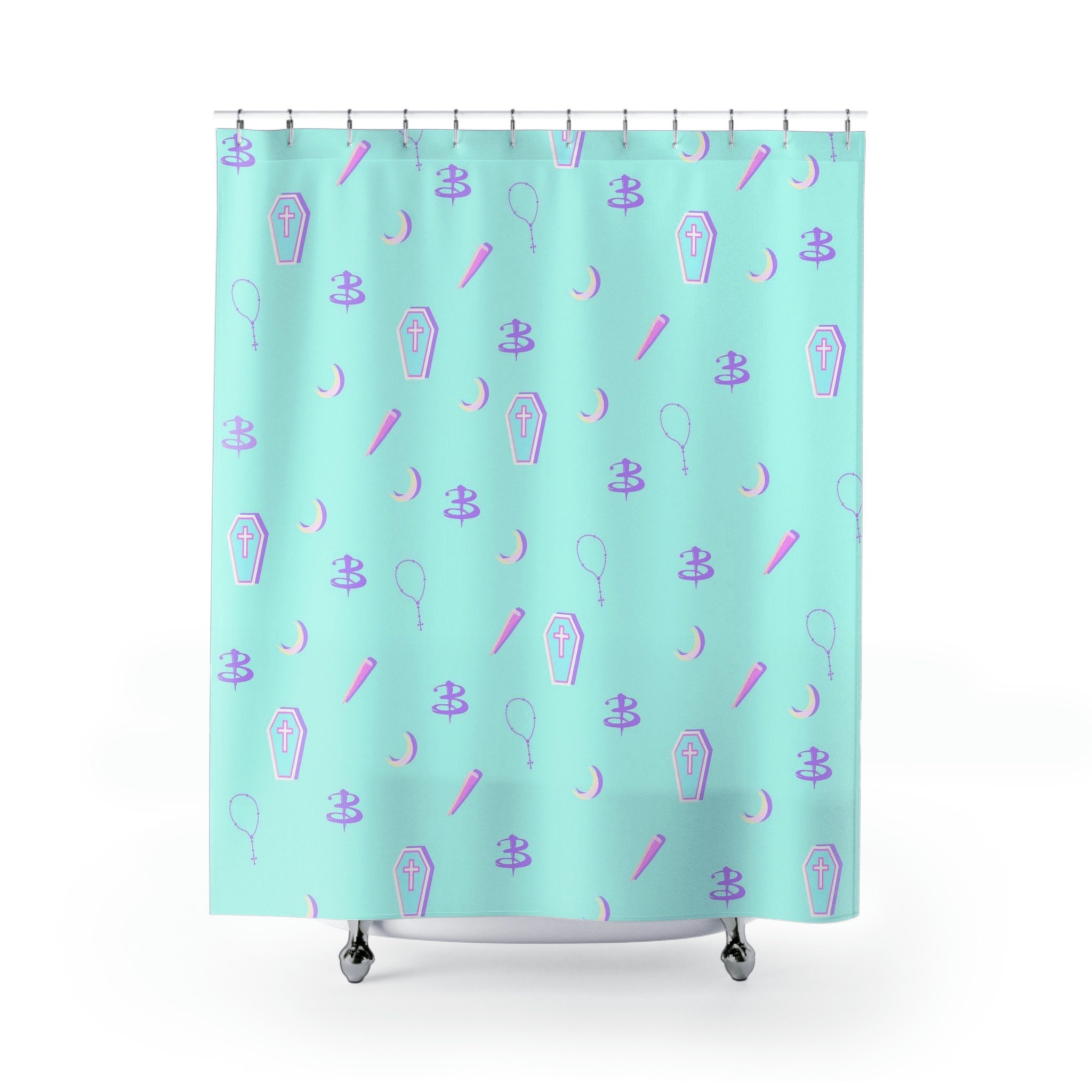 Pastel Horror Shower Curtain, 71x74 inches, Aesthetic Bathroom