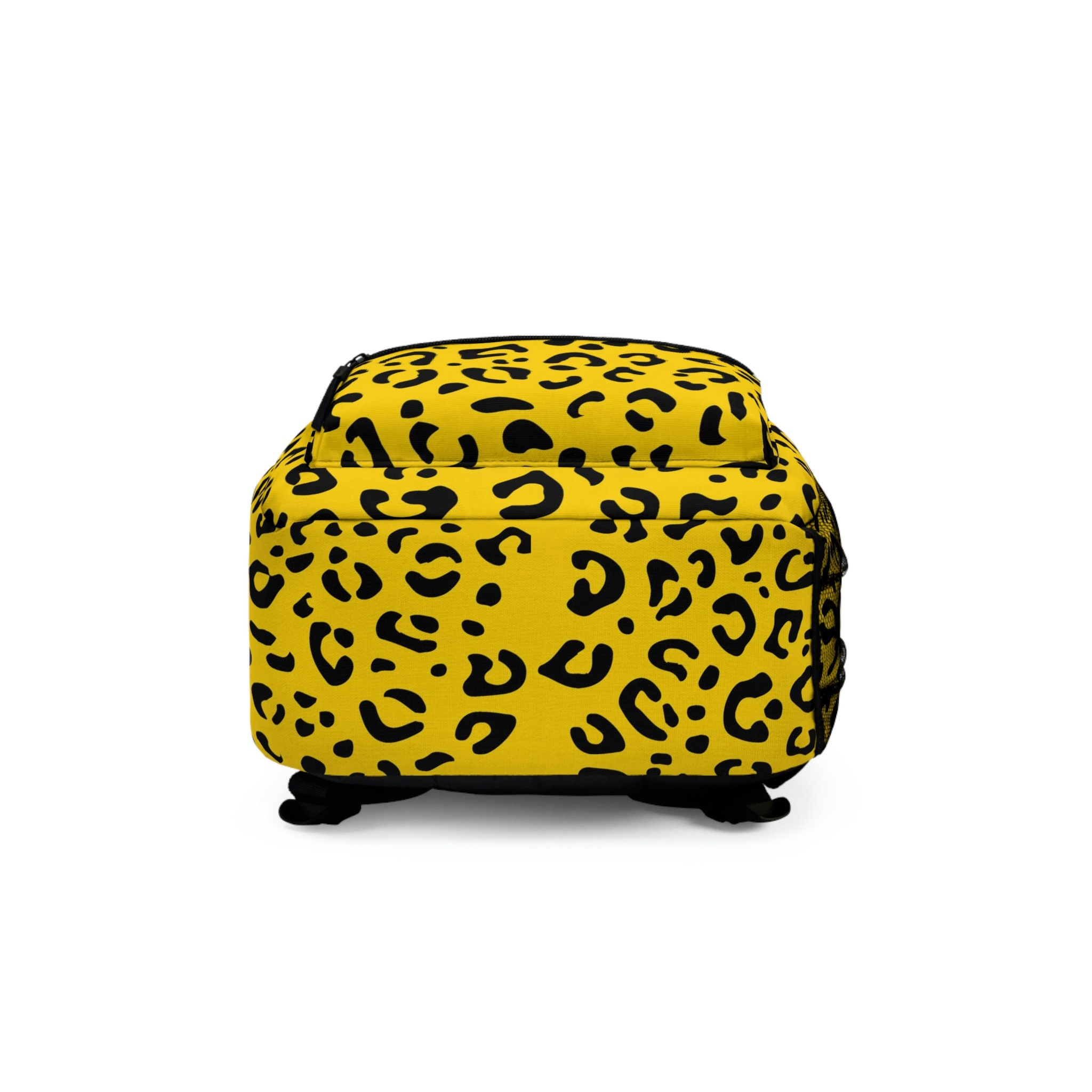 Yellow Leopard Print Backpack, Full-sized W/water Bottle 