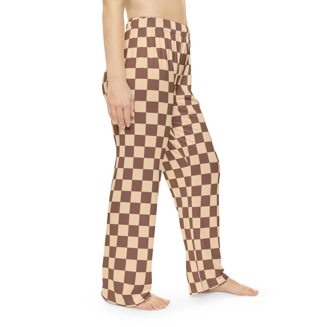 Beige and Brown Checker Pajama Pants, Lightweight PJ Pants - Etsy