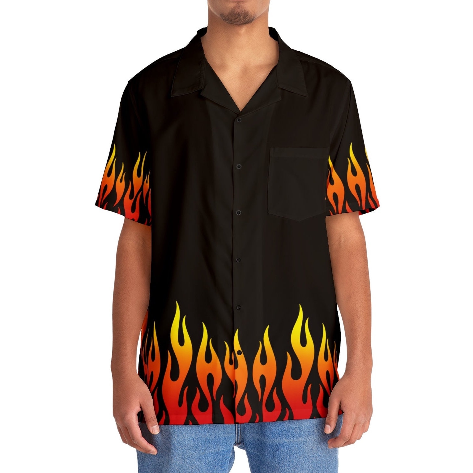 Flame Button Down Shirt Etsy
