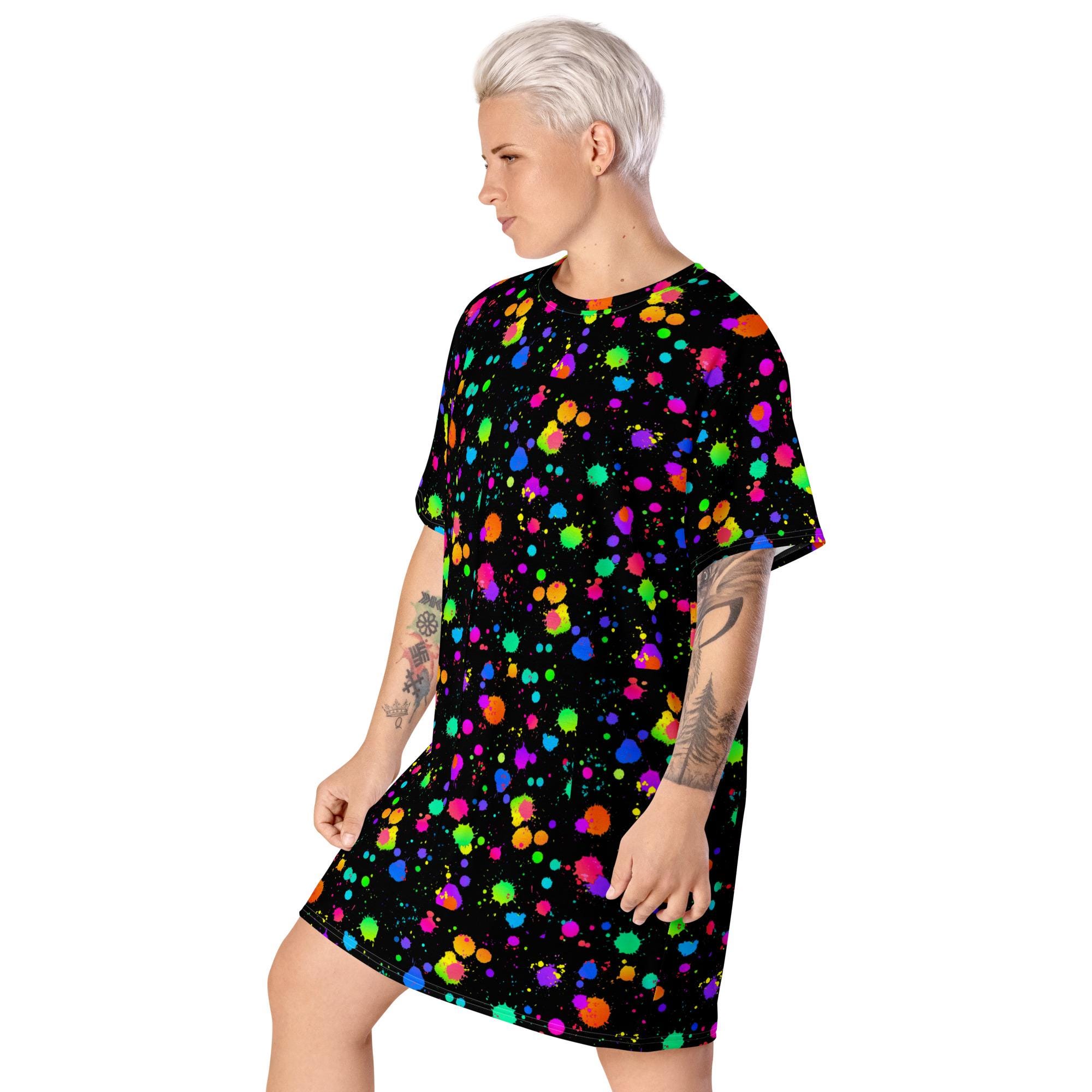 neon splatter paint dress Neon Paint Splatter T-Shirt Dress