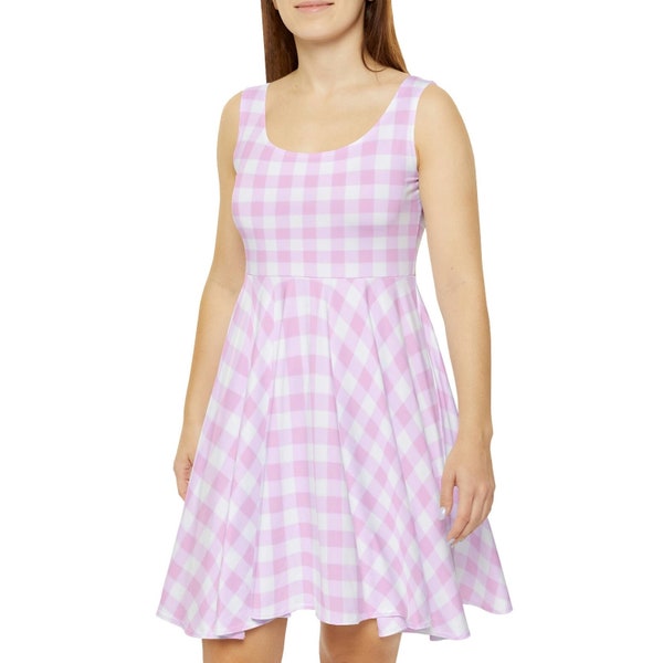 Pink Gingham Cotton Mini Shirt Dress