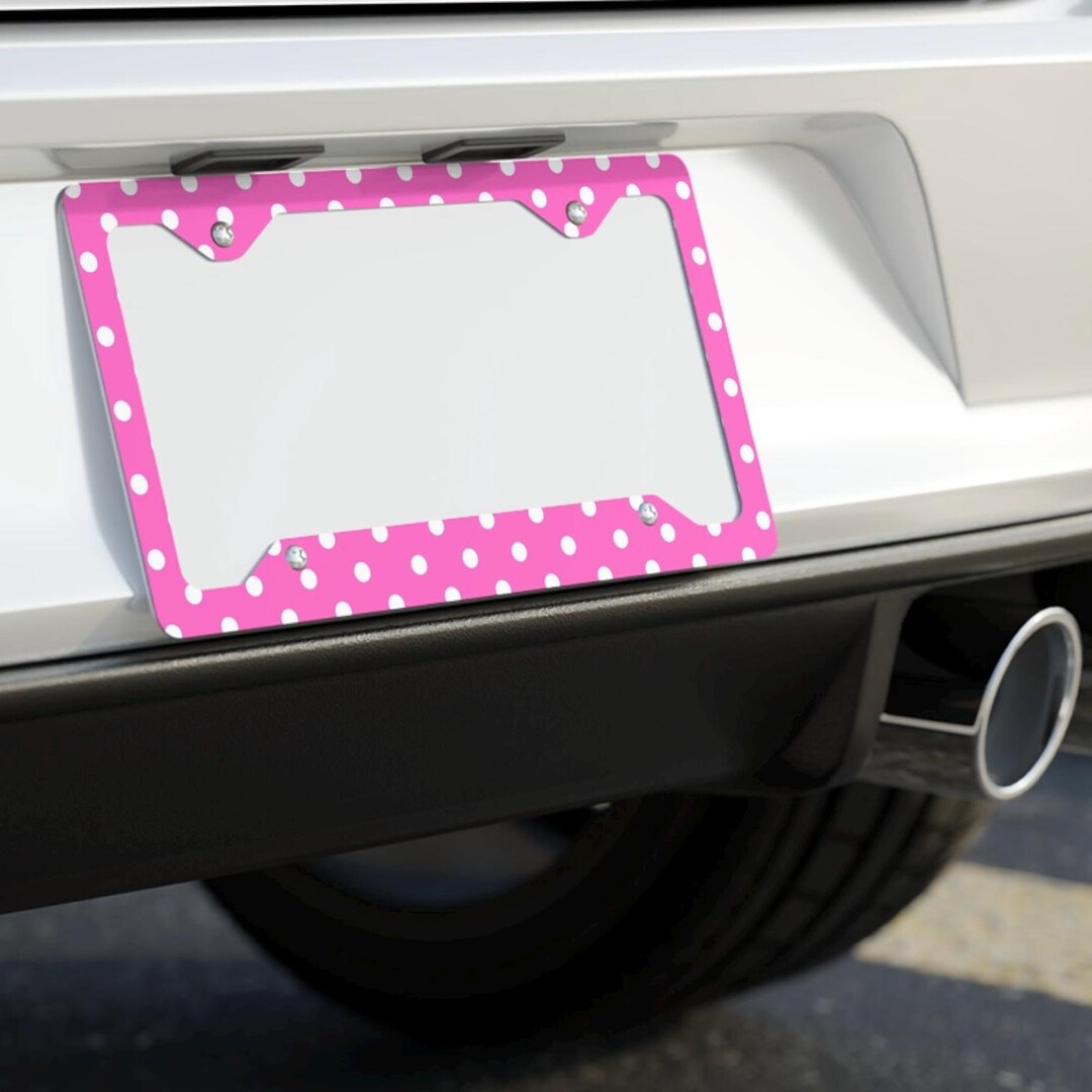 Pink License Frame Pink Polka Dot Metal License Plate Frame - Etsy