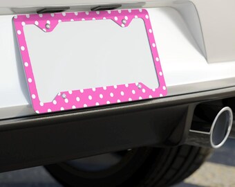 Pink Polka Dot Metal License Plate Frame