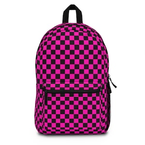 Pink Checker Backpack, Full-sized Backpack W/water Bottle Pocket - Etsy