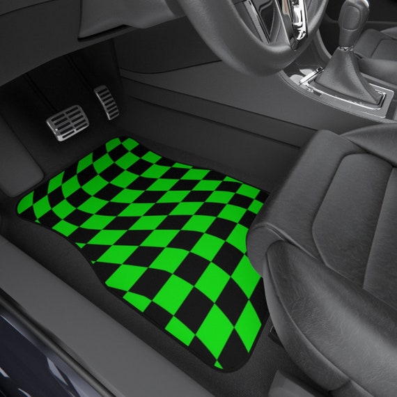 Tapis de sol de voiture en damier vert ondulé 2 tapis avant 