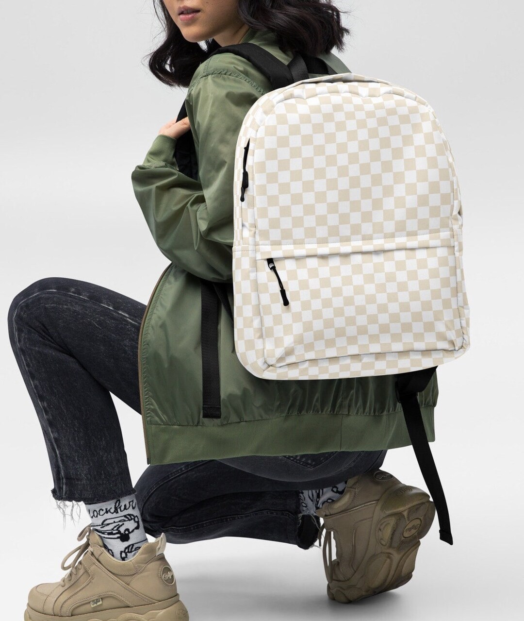 ◆THE MUSEUM VISITOR◆ CHECK MIXED 2 POCKET BACKPACK BEIGE 1 il_1080xN.5152819973_aqth.jpg