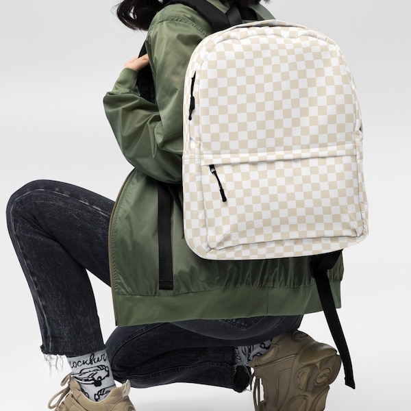 Beige Checker Backpack