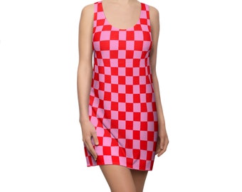Pink & Red Checker Tank Dress