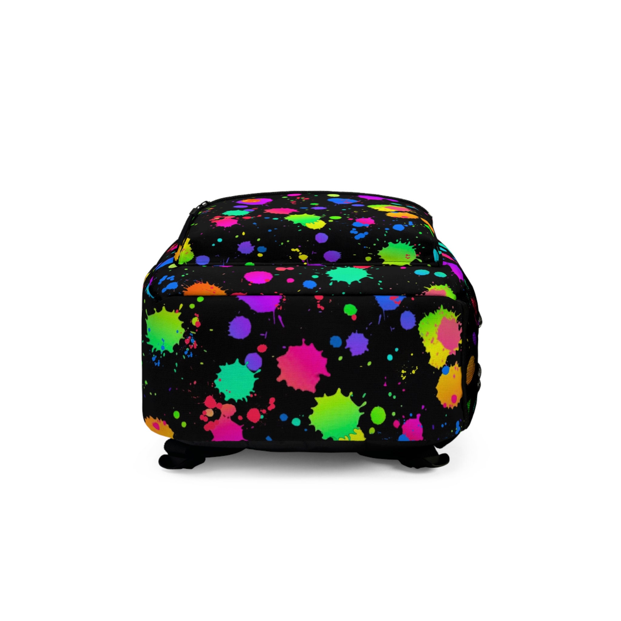 Neon Paint Splatter Backpack, Full-sized With Water Bottle 