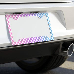 Ombre Checkerboard Metal License Plate Frame