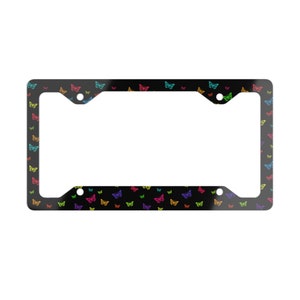 Neon Butterfly Metal License Plate Frame