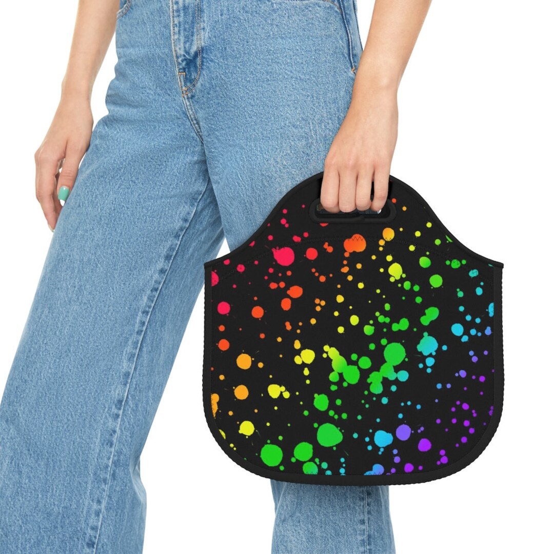 Rainbow Paint Splatter Neoprene Lunch Bag Etsy