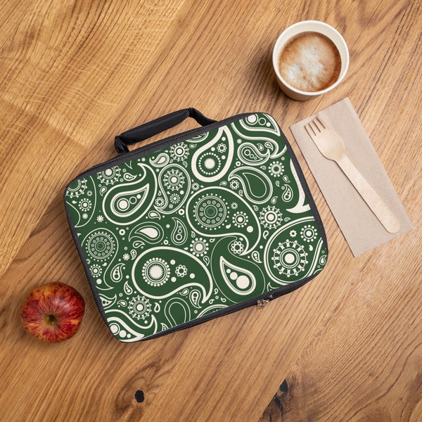 Green Paisley Insulated Lunch Bag, Cooler Bag