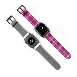 Magenta Plaid Apple Watch Band, Faux Leather Band