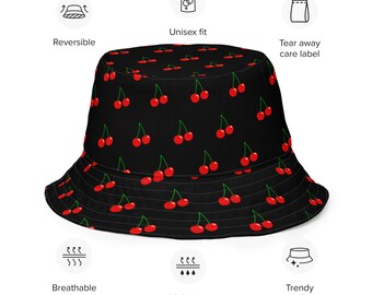 Cherry & Strawberry Reversible Bucket Hat - Etsy