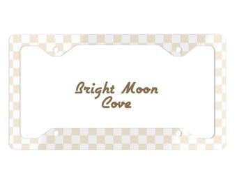 Beige Checker License Plate Frame