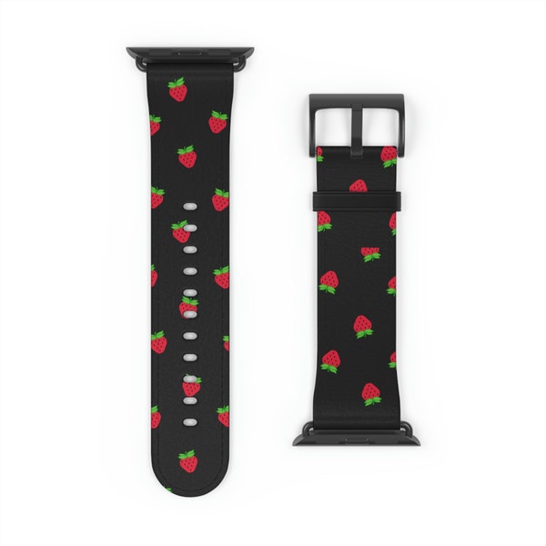 Strawberry Apple Watch Band, Faux Leather Watch Band