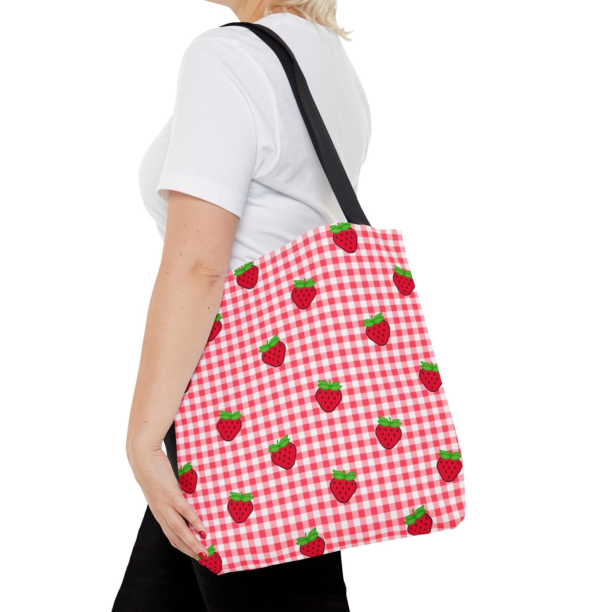 Gingham & Strawberries Tote Bag, Shopping Tote, Beach Bag - Etsy