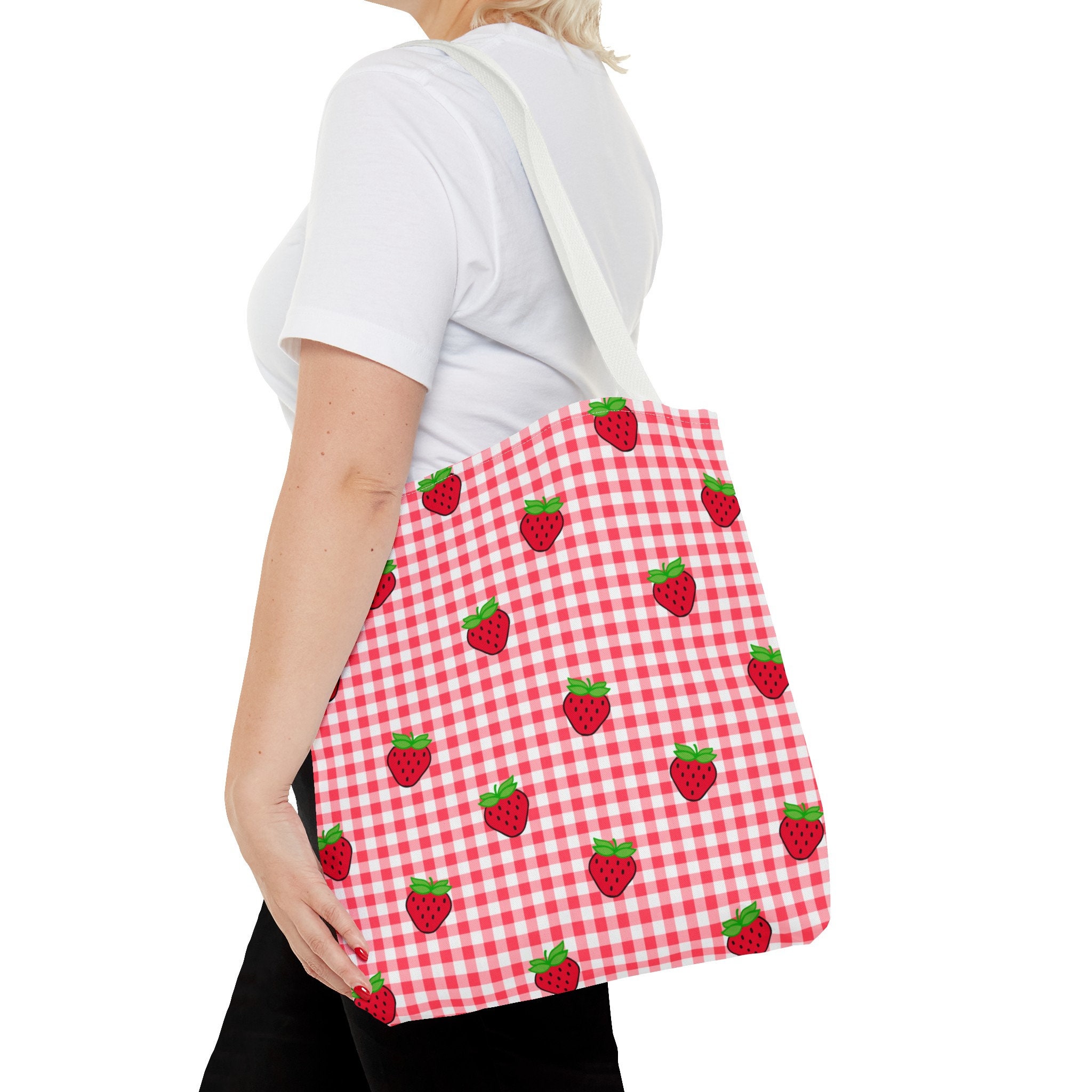 Gingham & Strawberries Tote Bag, Shopping Tote, Beach Bag - Etsy