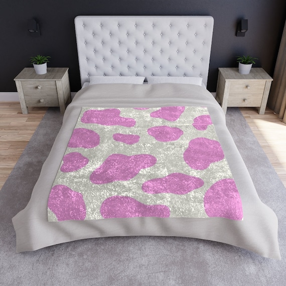 Pink Cow Print Velvety Blanket Etsy