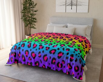 Neon Leopard Print Blanket, Velvety Lightweight Throw (60x80 inches)