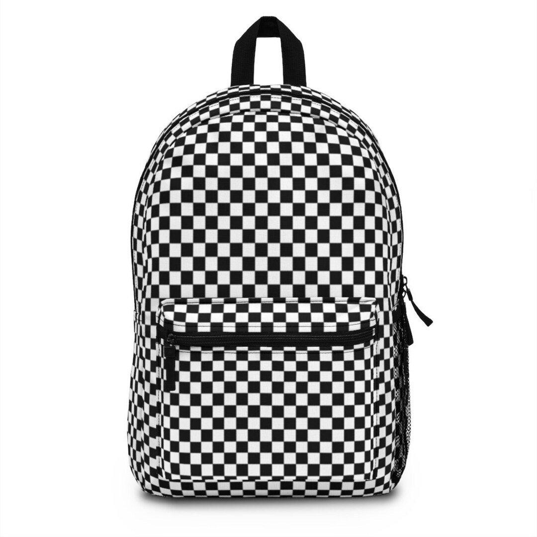 Beige Checker Backpack Full-sized Backpack W/water Bottle 