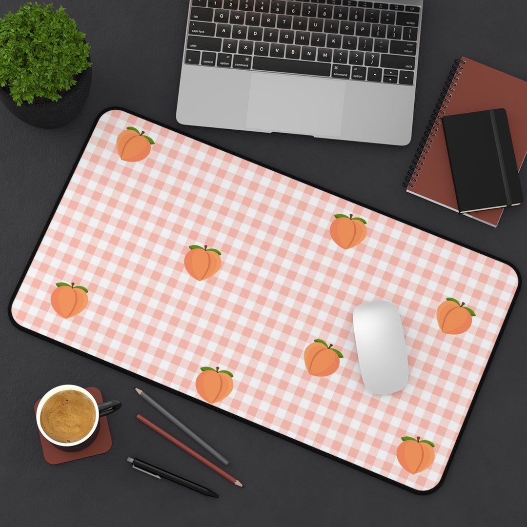 Gingham & Peaches Desk Mat, Mousepad - Etsy