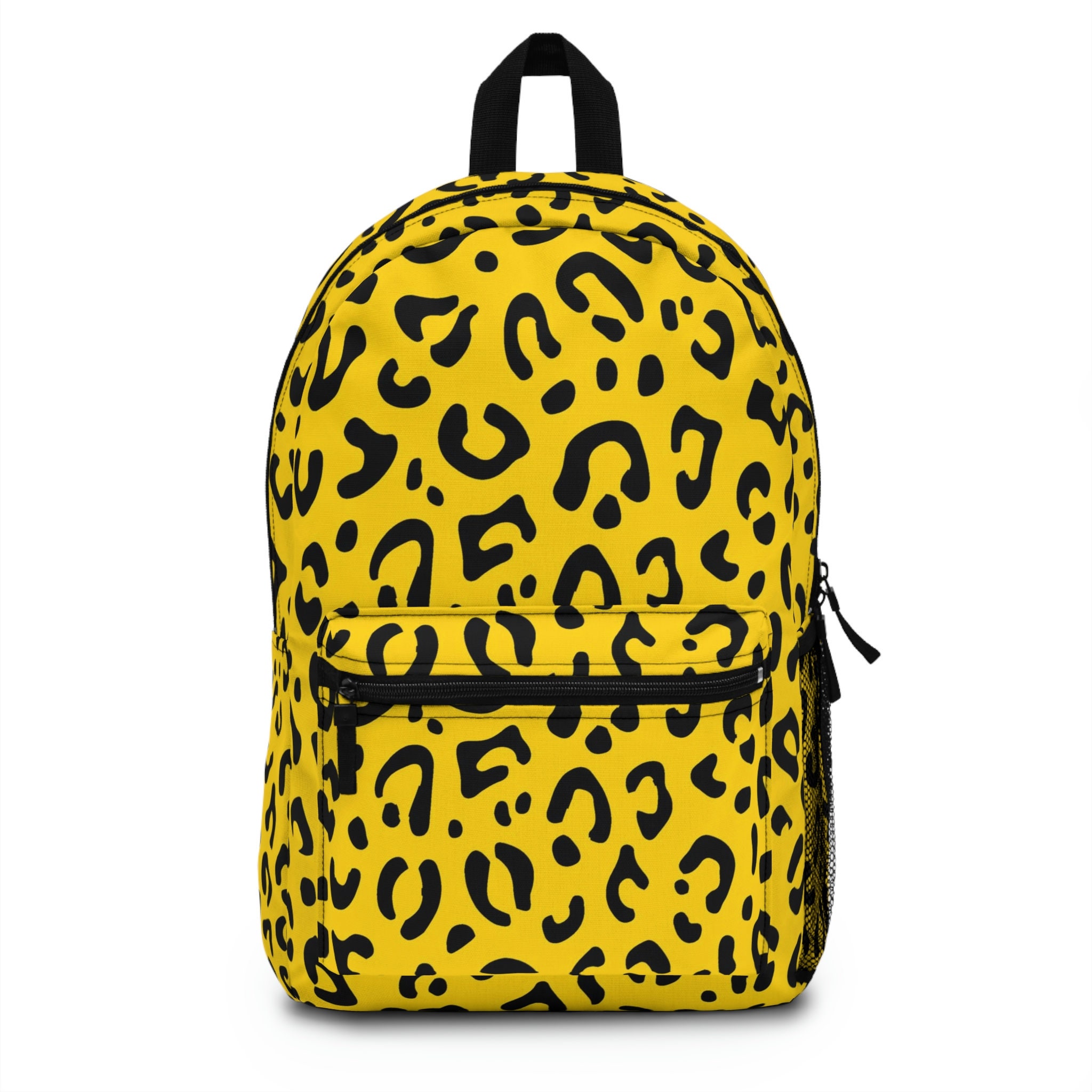 Yellow Leopard Animal Print Backpack Yellow Leopard Print Backpack, Full-sized W/water Bottle  main image 3