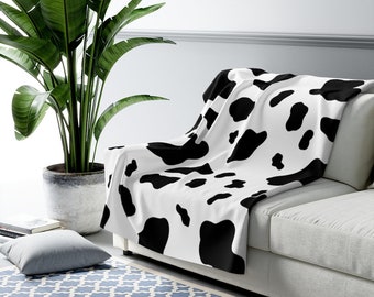 Cow Print Sherpa & Fleece Blanket