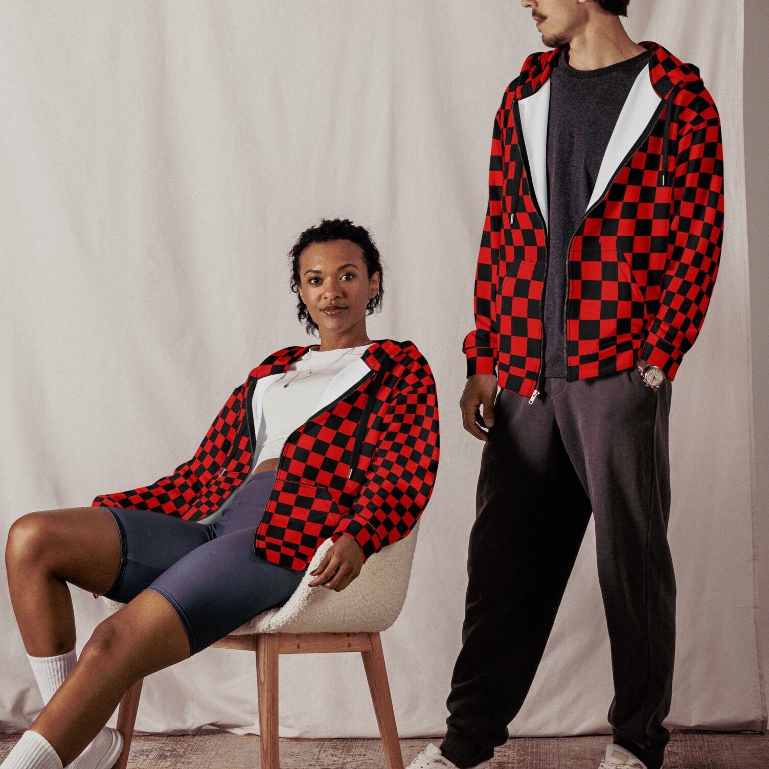 Red Checker Zip Hoodie - Etsy