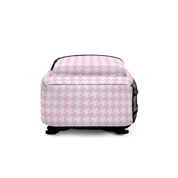 Pink Houndstooth Backpack, Full-sized Backpack W/water  display picture 1