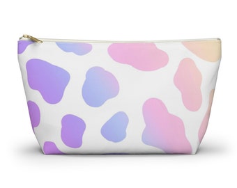 Pastel Cow Print Pouch, Cosmetic Bag, Pencil Case
