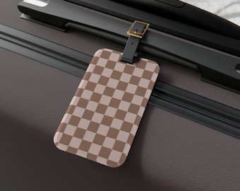 Beige Checker Luggage Tag, Personalizable