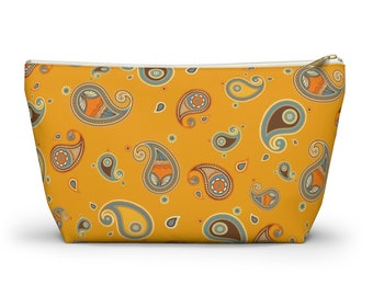 Yellow Paisley Pouch, Cosmetic Bag, Pencil Case