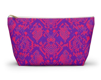 Magenta Snake Print Pouch, Pencil Case, Alien Cosmetic Bag