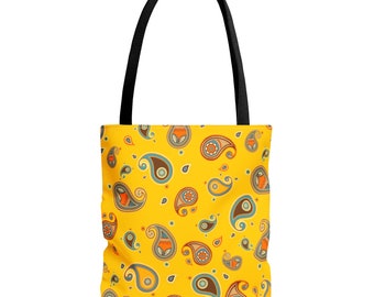 Yellow Paisley Tote Bag, Shopping Bag, Book Bag