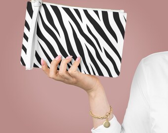 Zebra Print Clutch Bag, Faux Leather Wristlet, Cosmetic Bag