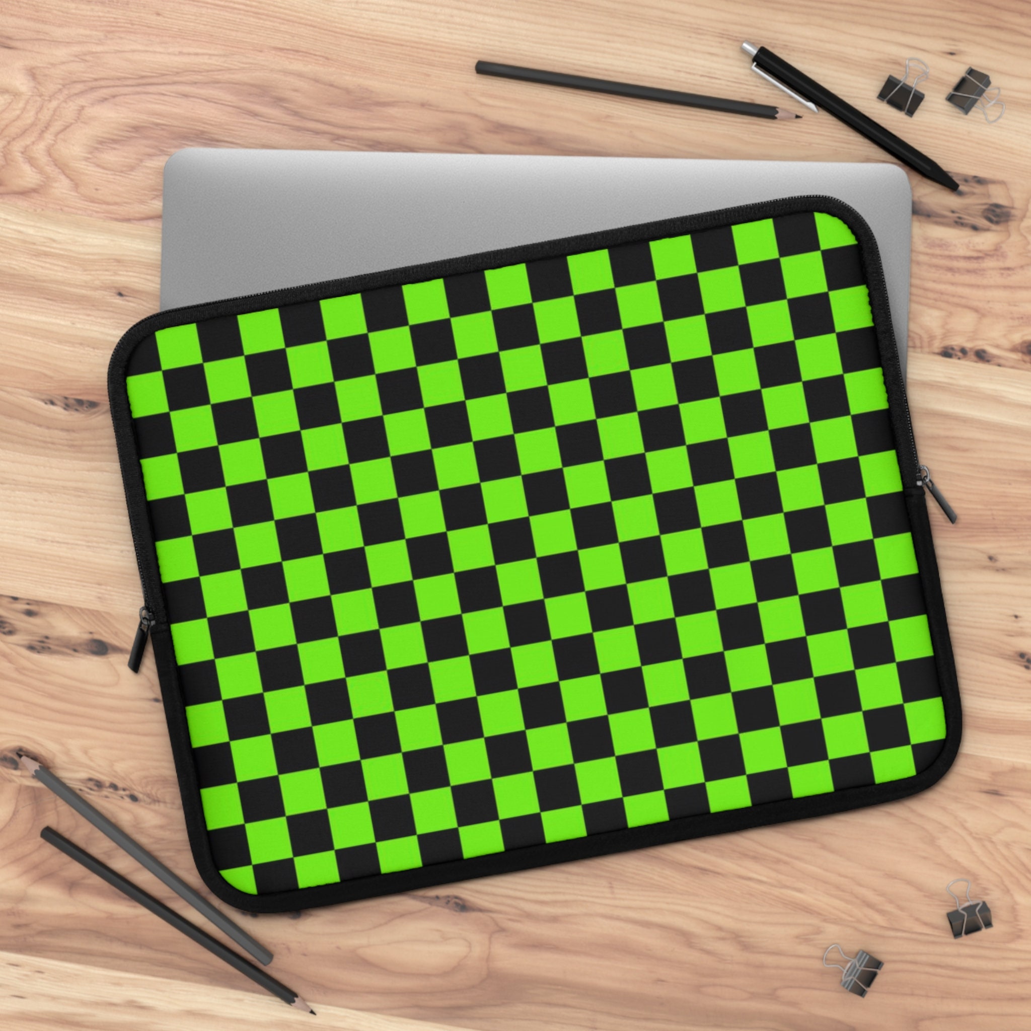 Green Checker Laptop and Tablet Sleeves, available in 7, 10, 13, 15, & 17 Inches