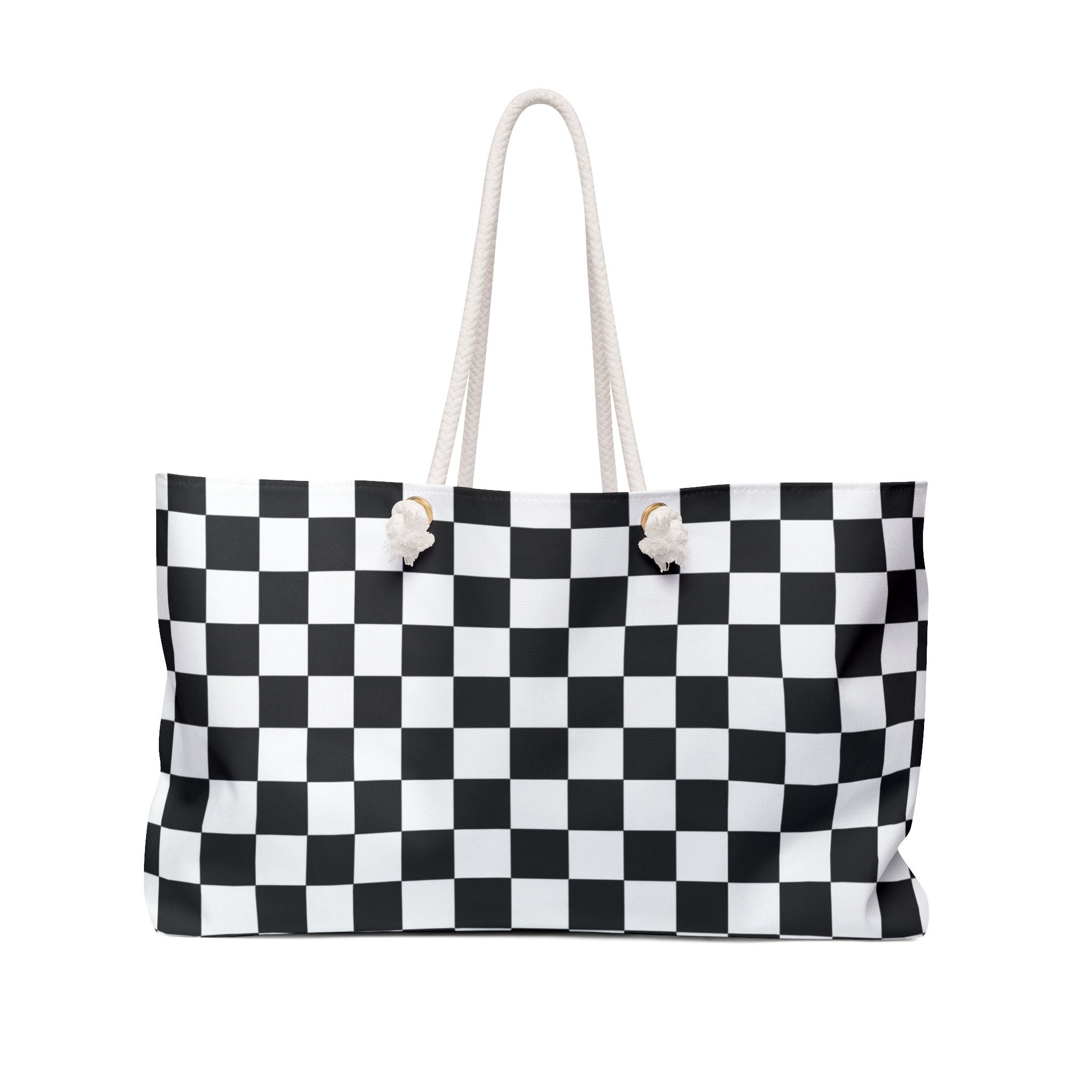 Womens Black and White Checkered Pattern Tote Bag