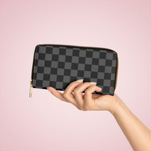 Dark Gray Checker Wallet, Faux Leather