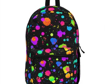 Neon Paint Splatter Backpack, Full-Sized with Water Bottle Pocket Neon Paint Splatter Backpack, Full-Sized with Water Bottle Pocket