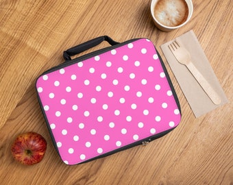 Pink Polka Dot Lunch Bag, Cooler Bag, Lunchbox