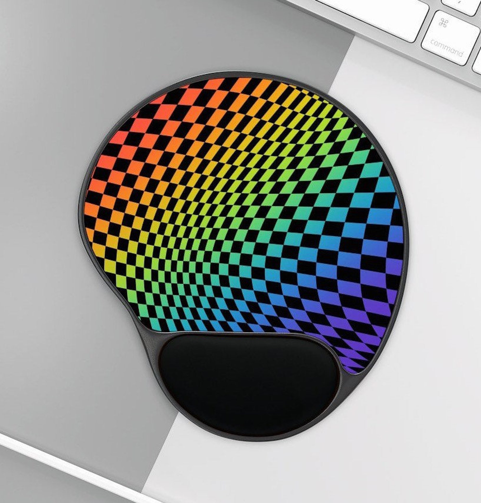 Rainbow Checkerboard Mouse Pad With Wrist Rest