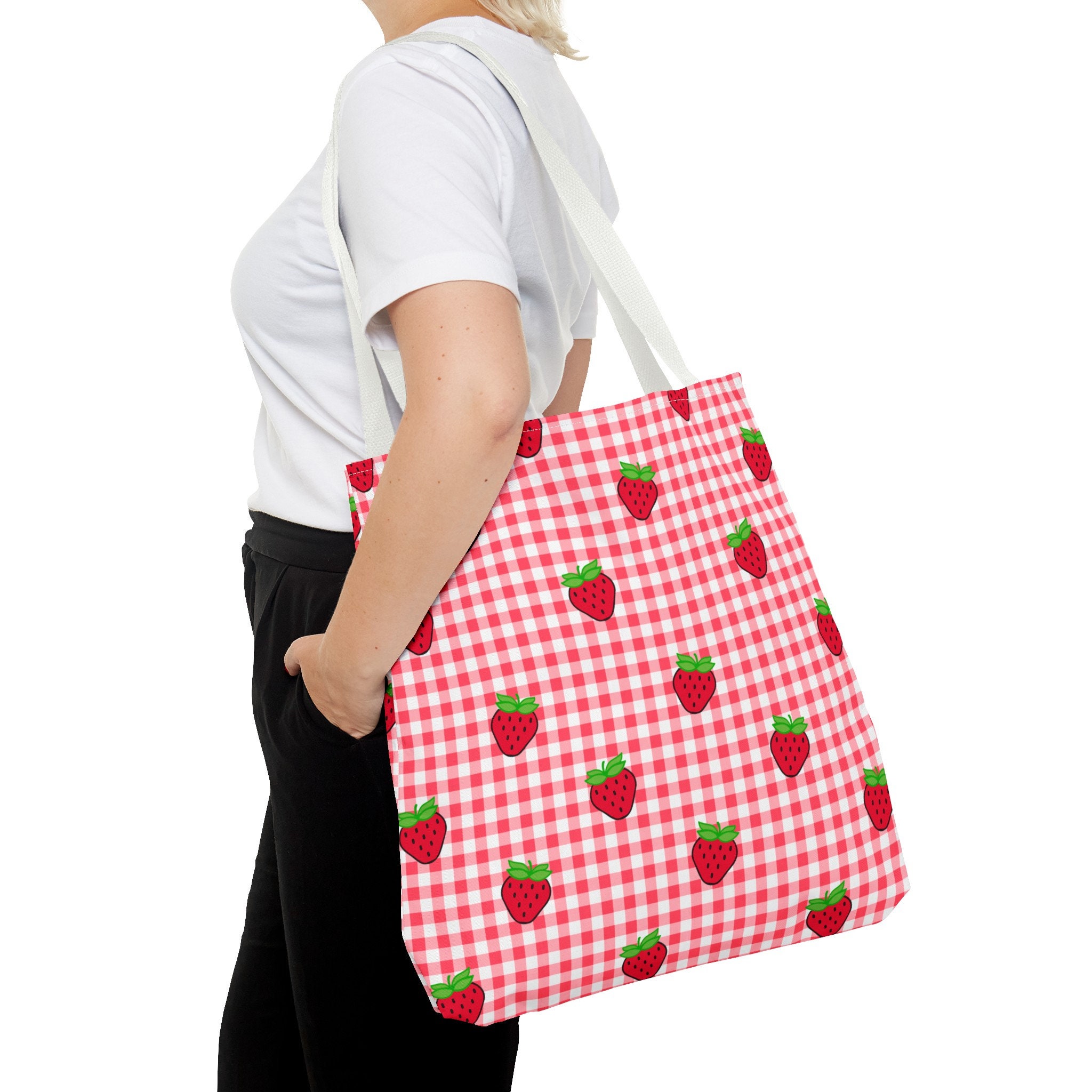 Gingham & Strawberries Tote Bag, Shopping Tote, Beach Bag - Etsy