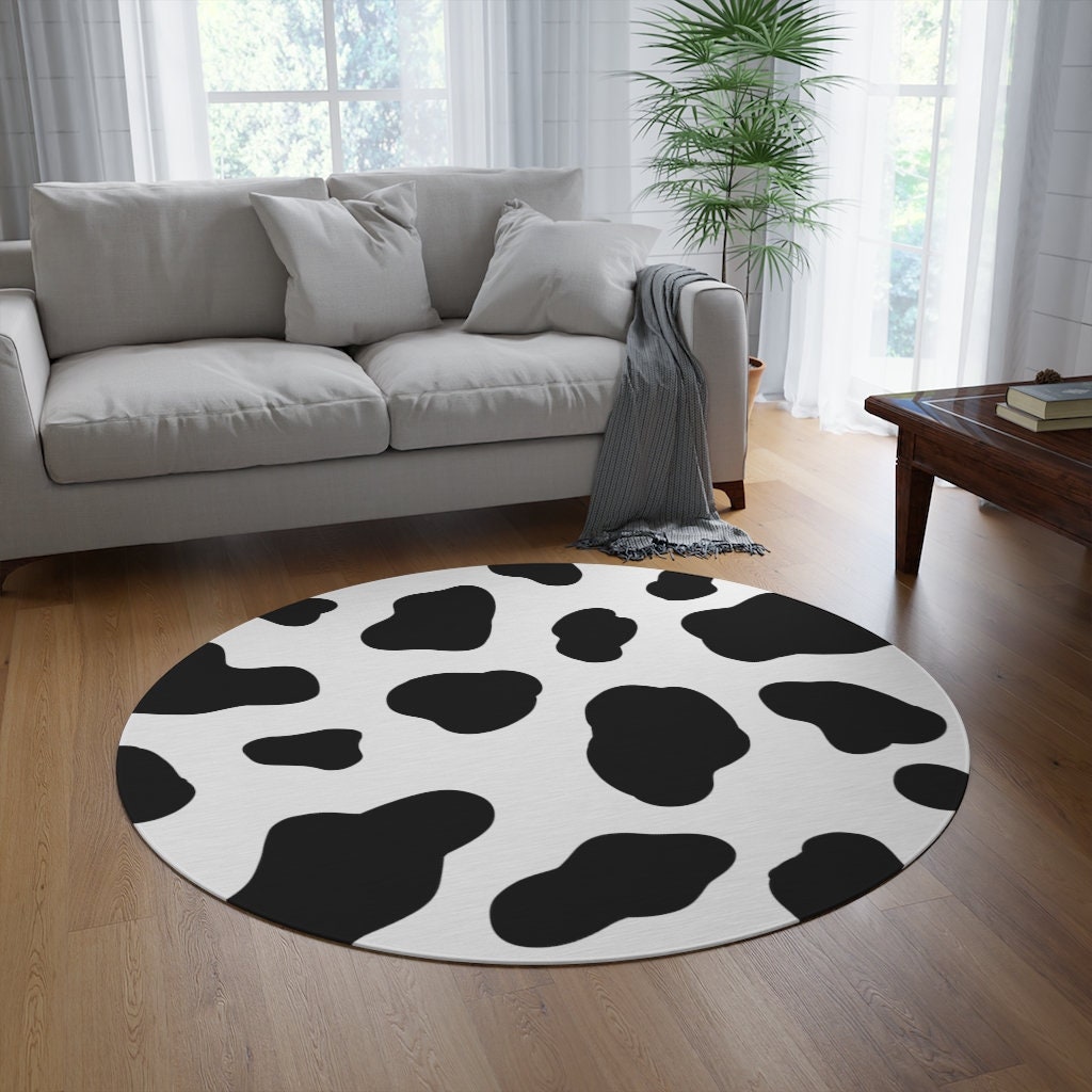 Cow Print Round Rug Etsy Nederland
